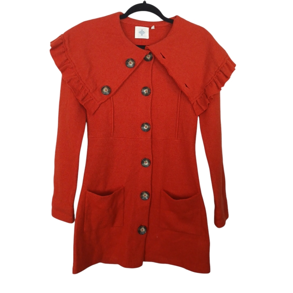 Anthropologie Red Ruffled Cardigan
